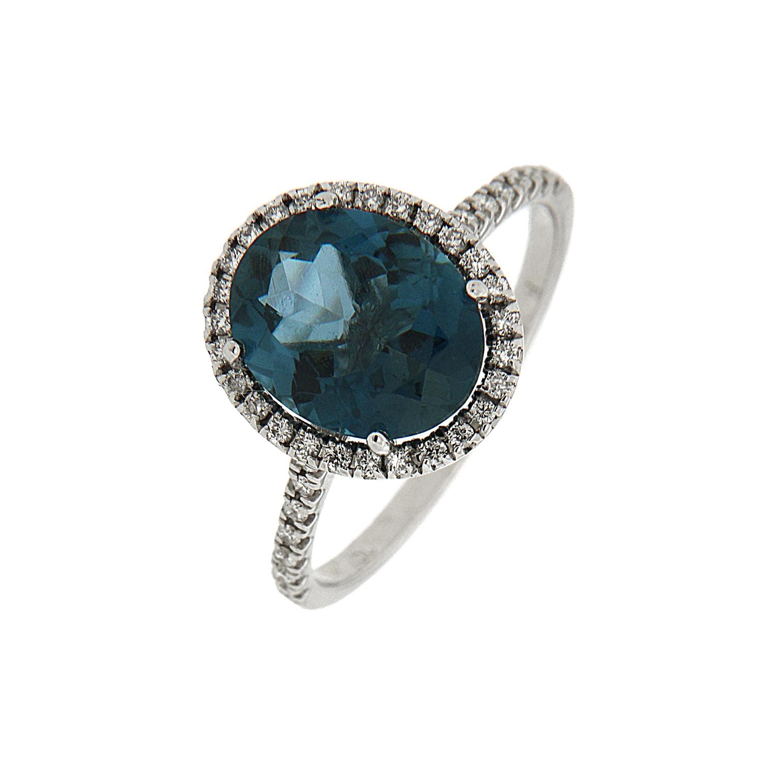 Δαχτυλίδι ροζέτα οβάλ με blue topaz και διαμάντια